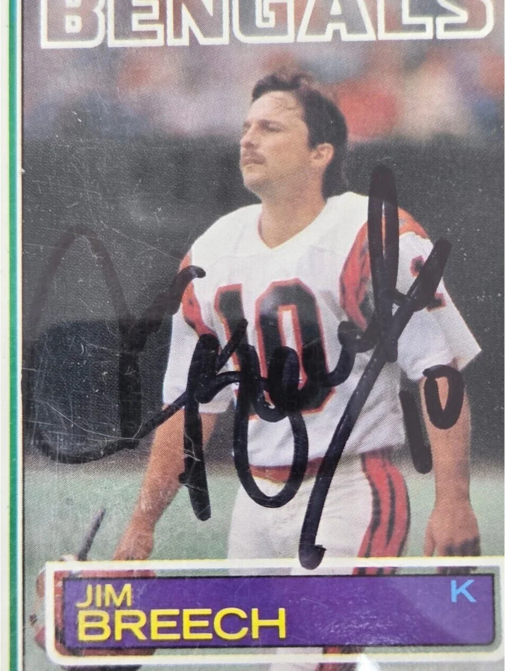 1983 Topps Jim Breech Bengals Signed Football Card Kicker NFL Vintage Autograph